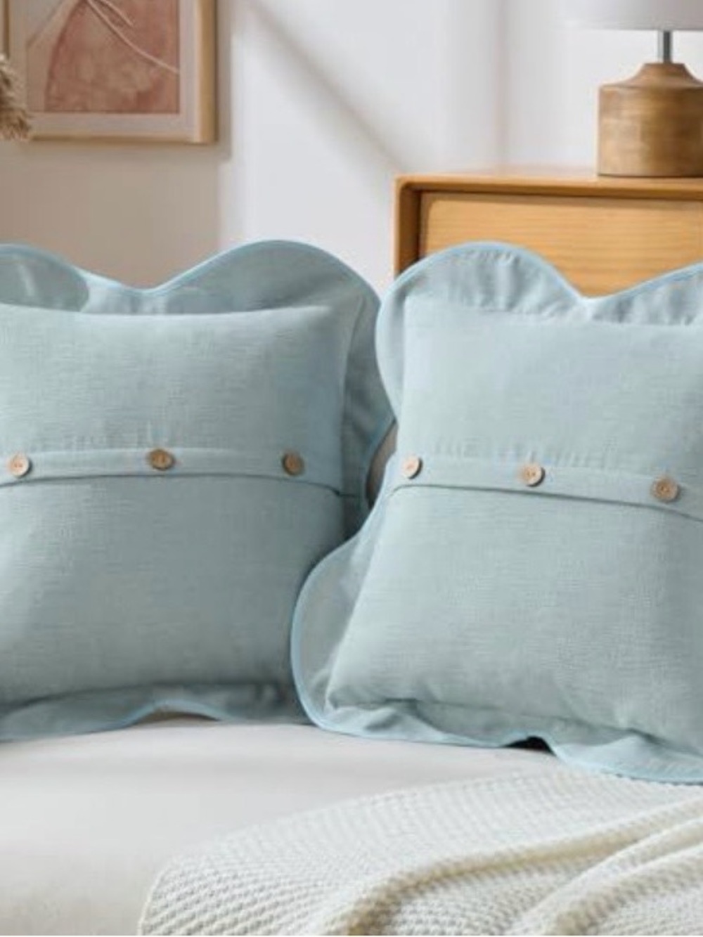 Scalloped Edge Decorative Throw Pillow in Light Blue - Set of 2